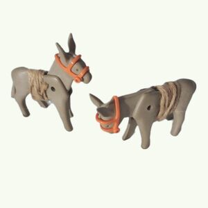 Playmobil 2pc Donkey Mule Figures w/Harness & Rope Saddle Farm Western Nativity